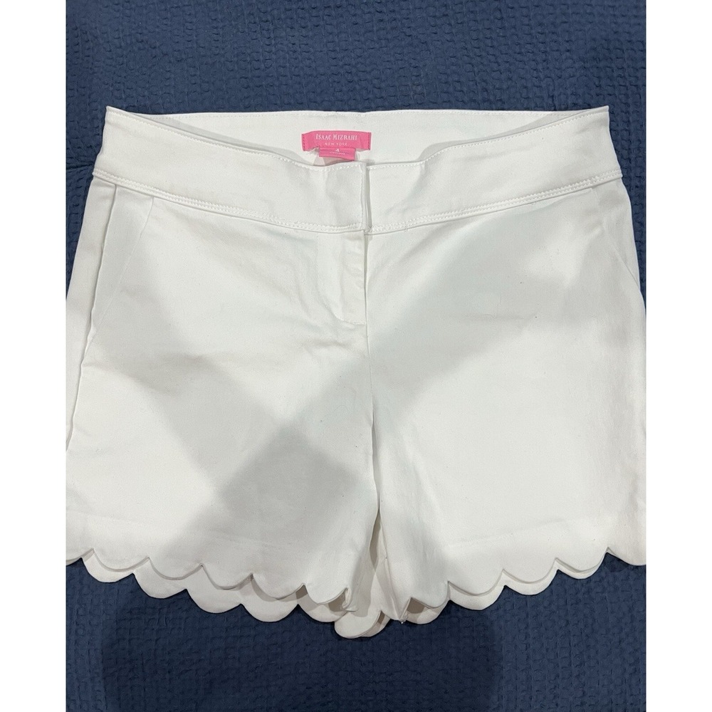 Isaac Mizrahi New York Scalloped Hem Tailored White Shorts Womens  4